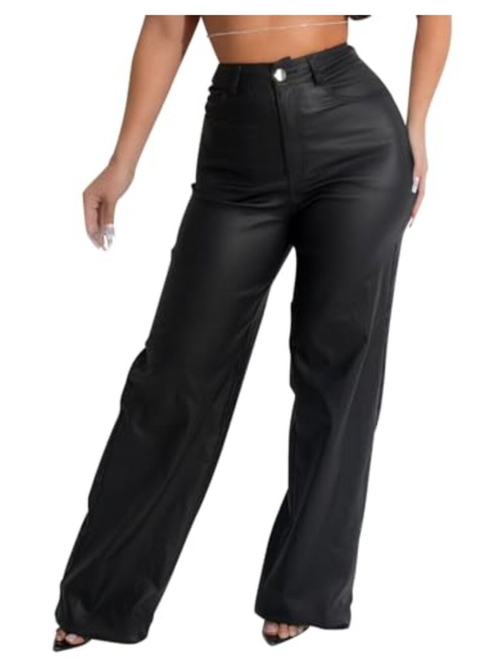 Women's High Waist Faux Leather Straight Leg Pants